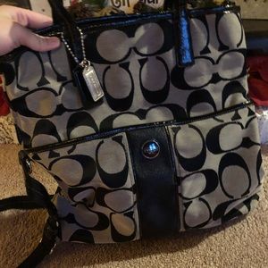 Black and grey cross body coach purse